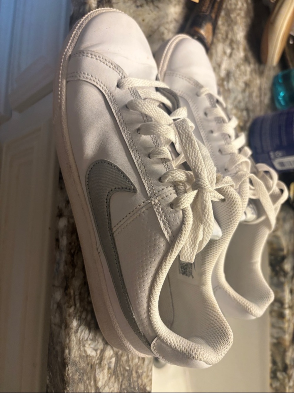 Nike Women's White Sneakers with Gray Swoosh